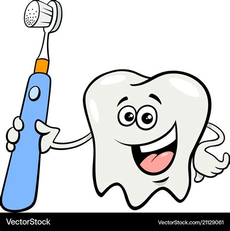 Tooth Character With Toothbrush Cartoon Royalty Free Vector