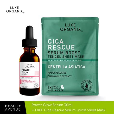 Luxe Organix Power Glow Serum 30ml Free Cica Rescue Serum Boost Sheet