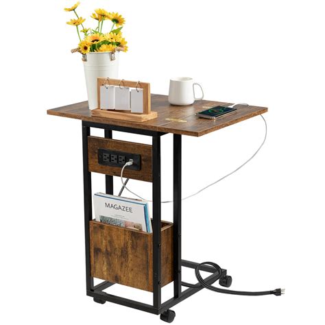 Hadulcet Sofa Side Table Foldable End Table With Charging Station