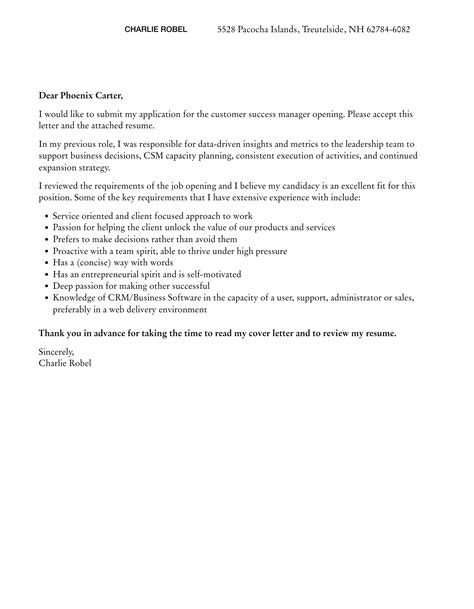 Customer Success Manager Cover Letter Velvet Jobs