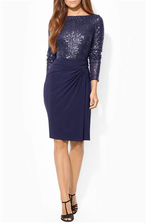 Lauren Ralph Lauren Sequin Mesh And Jersey Sheath Dress Nordstrom