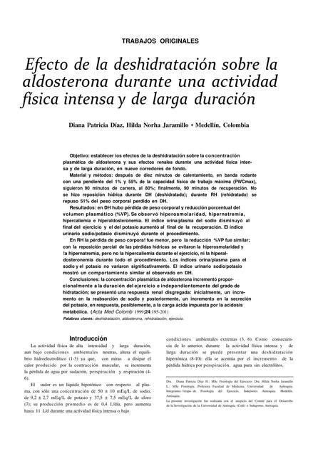 Efecto de la deshidratación sobre la aldosterona durante una actividad