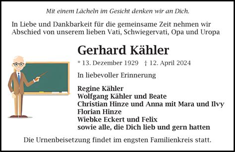 Traueranzeigen von Gerhard Kähler trauer anzeigen de