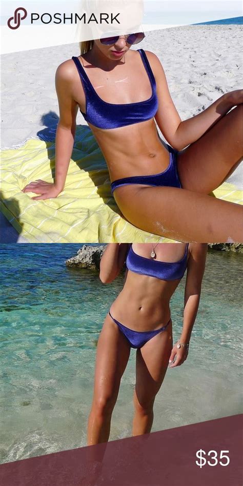 Scoop Crop Top Triangle Bikini In Blue Velvet Bikinis Triangle