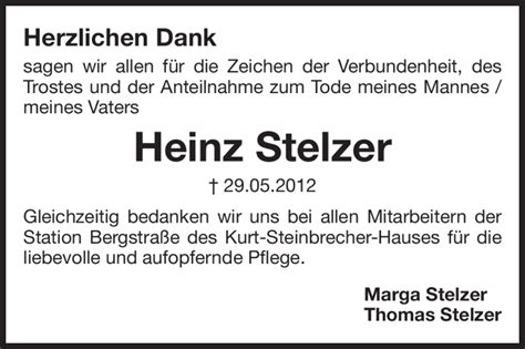 Traueranzeigen Von Heinz Stelzer Vrm Trauer De