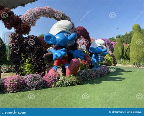 Smurfs In Miracle Garden Dubai Stock Photo Image Of Decorations