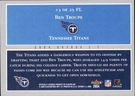 2004 SkyBox LE Future Legends Tennessee Titans Football Card 13FL Ben