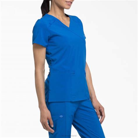 Dickies Women Eds Essentials Mock Wrap Scrub Top Royal Blue Rb