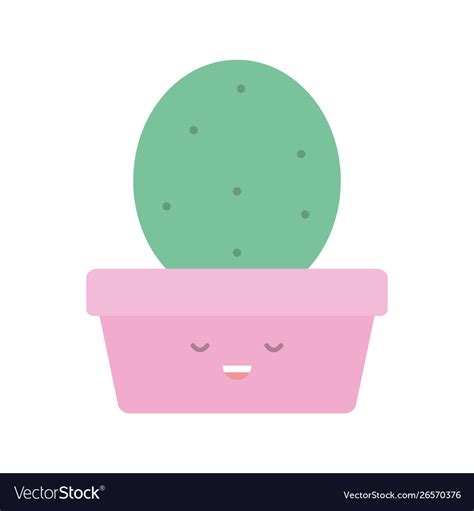 Exotic Cactu Plant In Square Ceramic Pot Kawaii Vector Image