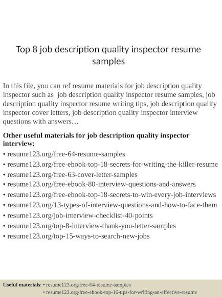 Pptx Top Job Description Quality Inspector Resume Samples Dokumen