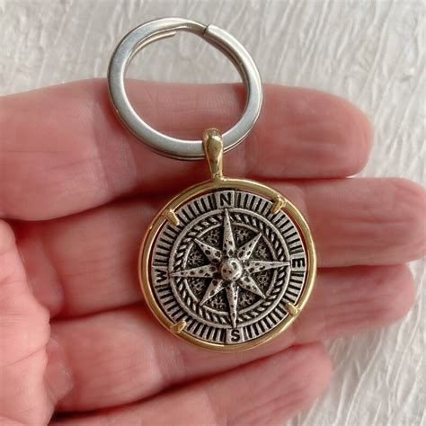 Compass Keychain Silver And Gold Compass Key Chain Adventure Etsy