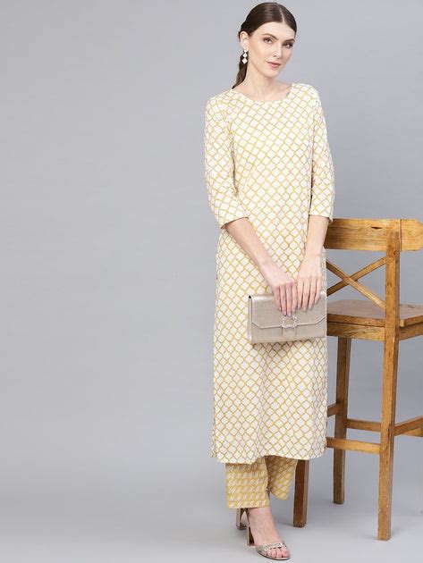 Women Off White And Yellow Printed Kurta With Trousers Nayo Clothing