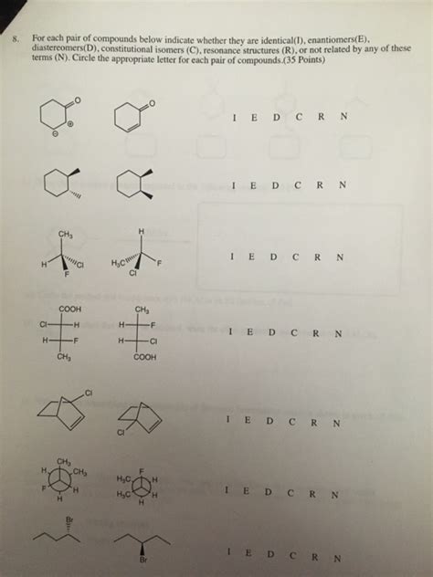 Solved For Each Pair Of Compounds Below Indicate Whether Chegg