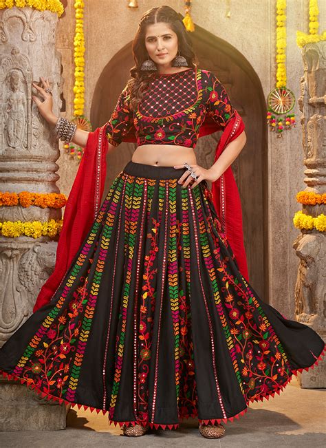 Buy Navratri Wear Mirror Work Viscose Rayon Black Lehenga Choli Online From Surat Wholesale Shop