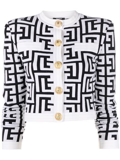 Balmain Monogram Knit Cropped Cardigan Farfetch