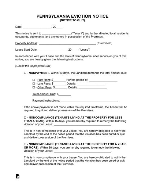 Free Eviction Notice Template Pa Printable Templates