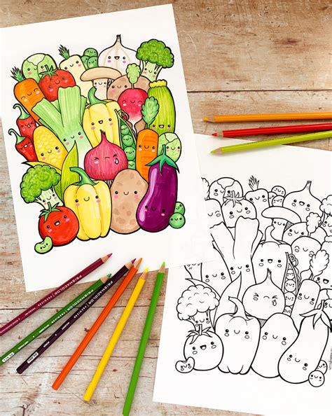 Kawaii Vegetable Themed Colouring Page This Cute Veggie Printable Is A