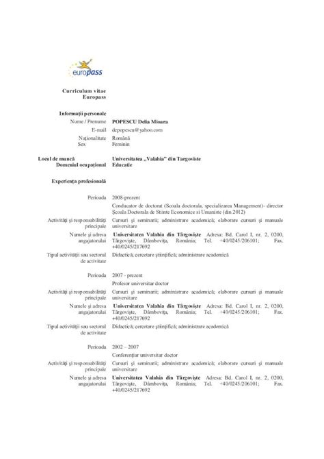 Pdf Curriculum Vitae Europass Popescu Delia Mioara Pdf