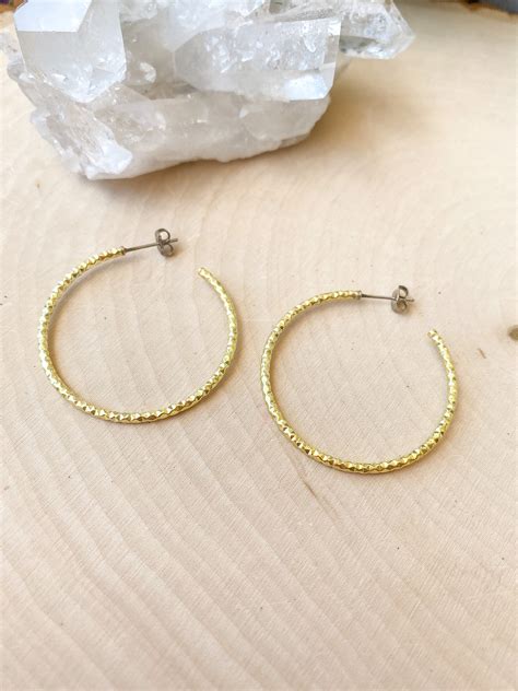 Textured Brass Hoop Earrings Boho Hoop Earrings Simple Hoop Earrings