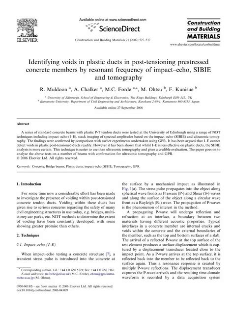 Pdf Identifying Voids In Plastic Ducts In Post Tensioning Prestressed