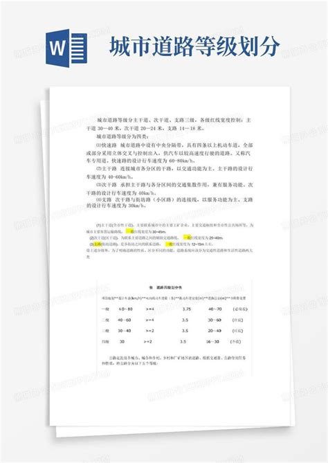 城市道路等级划分word模板下载编号lzwjrxmp熊猫办公