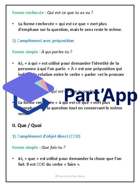 Part App Pronoms Interrogatifs Explications Et Exercices