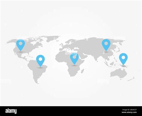 Map Of World With Navigation Pointers Grey Map Infographics With Blue