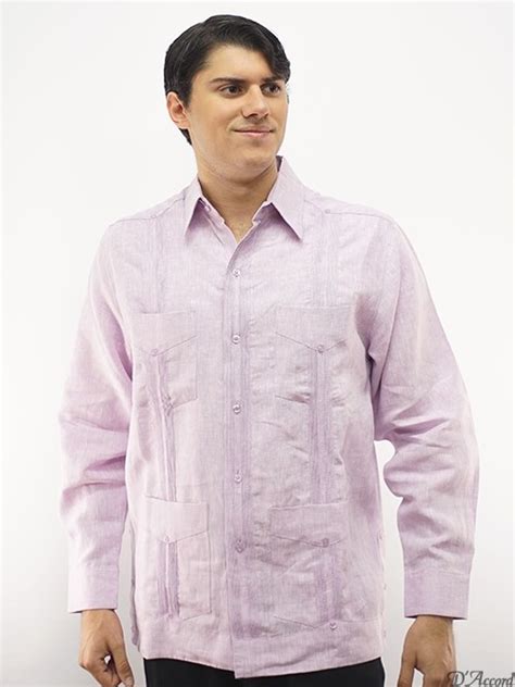 D Accord Men S Long Sleeve Guayabera Premium Linen Lavender