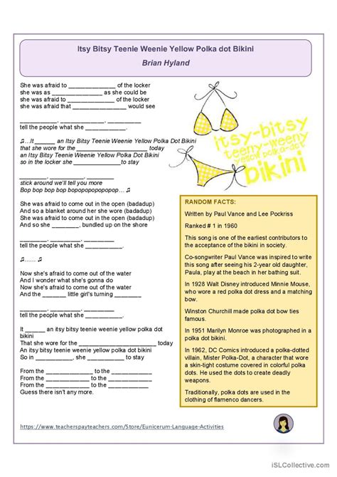 Yellow Polka Dot Bikini Song And Nur English ESL Worksheets Pdf Doc