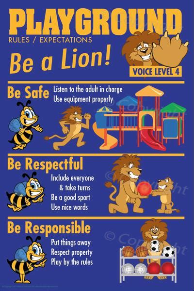 Pbis Posters Lion Playground Rules Mascot Junction