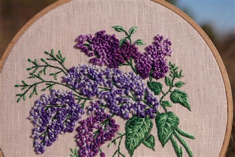 Lilac Embroidery Pattern Video Tutorial Flower Embroidery Etsy