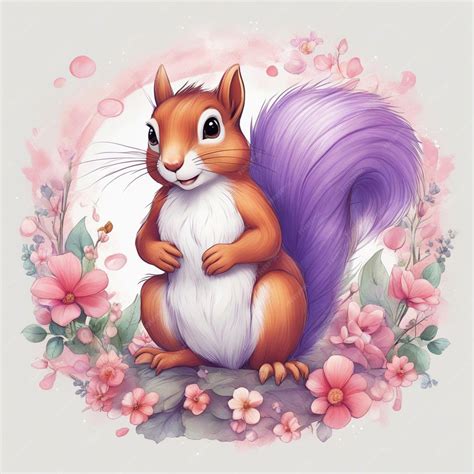 Premium Photo Fantasy Flowers Splash With Cute Squirrel T Shirt Design Art