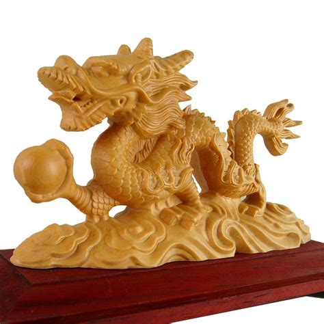 Escultura china de madera adornos de dragón del zodiaco adornos Feng