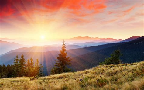 Sfondi Luce Del Sole Paesaggio Montagne Tramonto Collina Alba