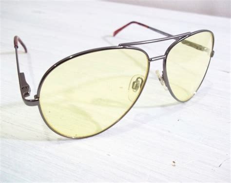 1980s Yellow Tinted Aviator Sunglasses Super Cool Etsy