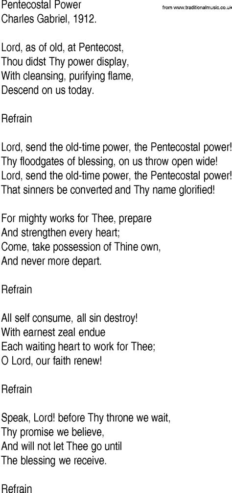 Hymn And Gospel Song Lyrics For Pentecostal Power By Charles Gabriel