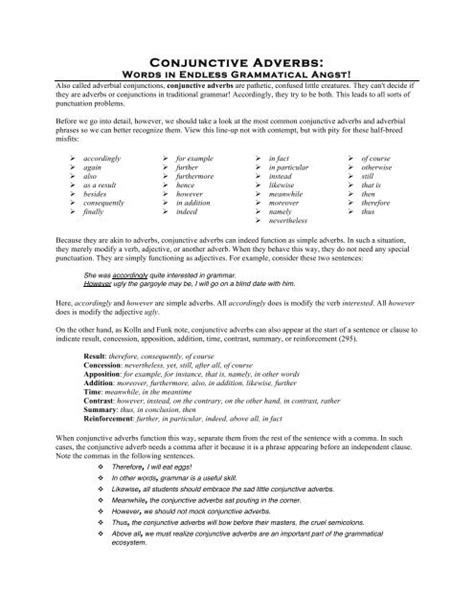 Conjunctive Adverb For Ideas Worksheets Worksheets Library