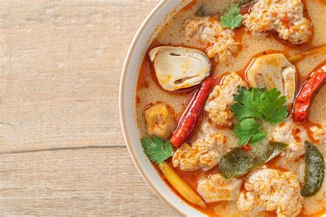 Spicy Boiled Pork Soup With Mushroom Tom Yum Stock Photo Image Of