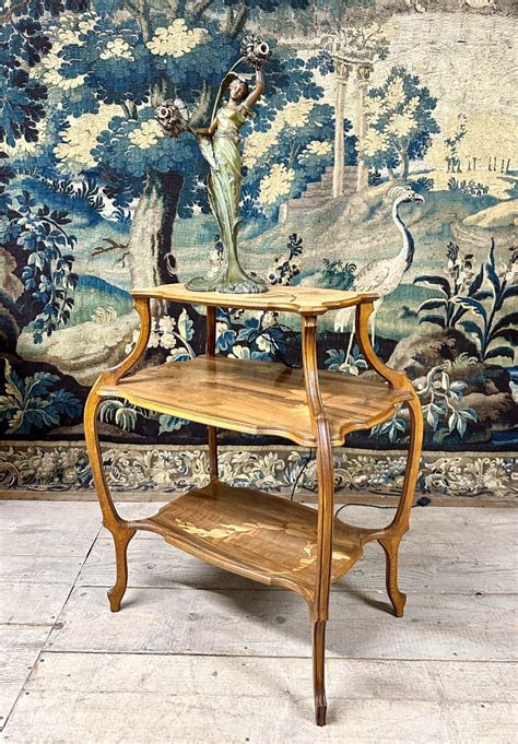 Proantic Emile Gall Tea Table With Three Trays In Marquetry Art