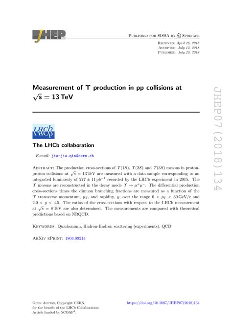 Pdf Measurement Of ϒ Production In Pp Collisions At S 13 Sqrt{s