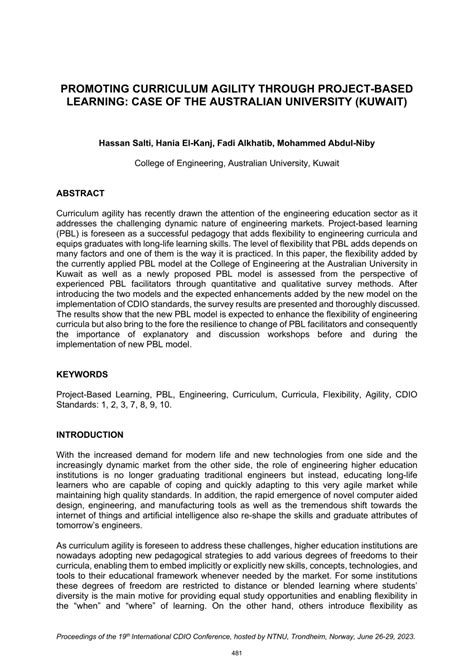 Pdf Promoting Curriculum Agility Through Project Based Learning Case