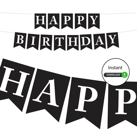 Black and White Happy Birthday Banner DIGITAL Instant Download, DIY ...