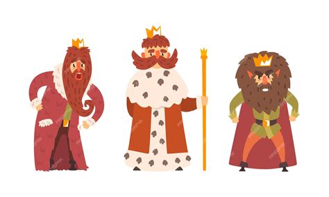 Premium Vector Bearded Kings Wearing Crowns And Mantles Holding