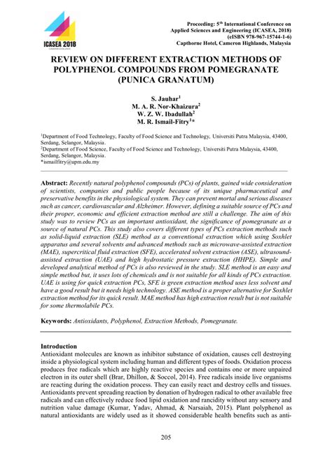 Pdf Review On Different Extraction Methods Of Polyphenol Compounds From Pomegranate Punica