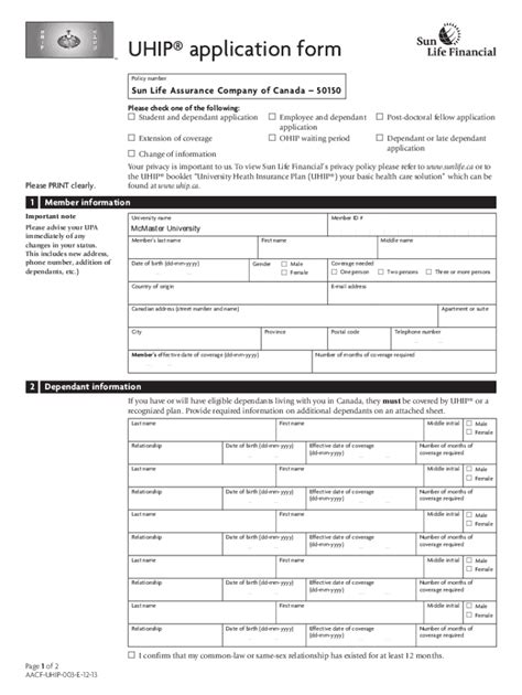 Fillable Online UHIP Claim Form Sun Life Assurance Company Of Canada