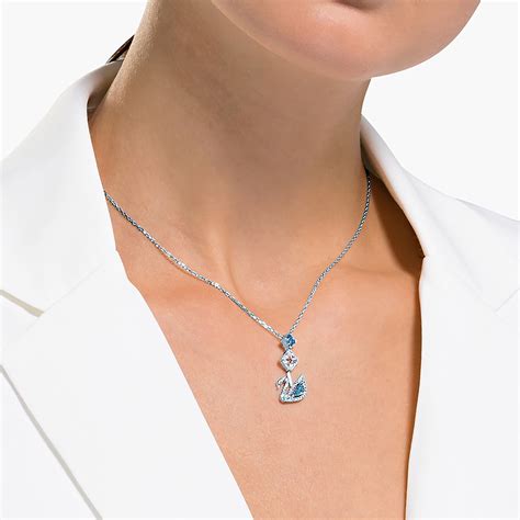 Dazzling Swan Necklace Blue Rhodium Plated