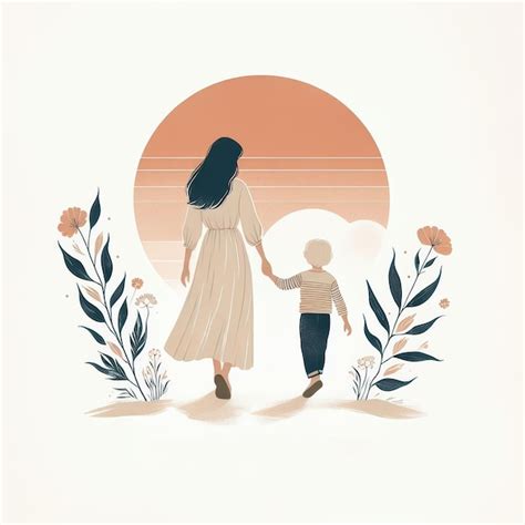 Ilustração para o dia das mães uma silhueta de mãe e filho de mãos