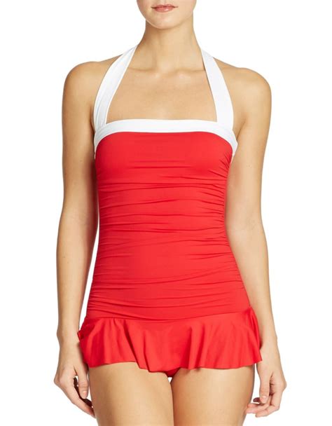 Lauren By Ralph Lauren Bel Aire Skirted Swimsuit In Red Lyst