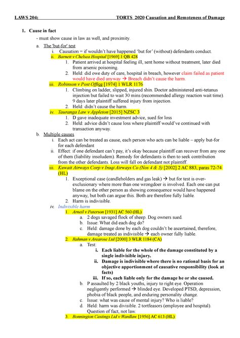 Causation And Remoteness Summary Laws Torts Causation And