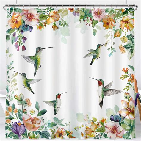 Nature Inspired Watercolor Hummingbirds And Flowers Shower Curtain With